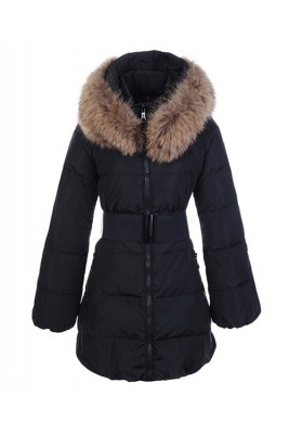 Moncler Sauvage Women Down Coat Fur Collar Long Black