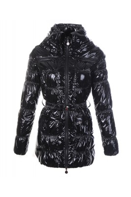 Moncler Womens Down Coats Skinny Zip Decorative Belt Black