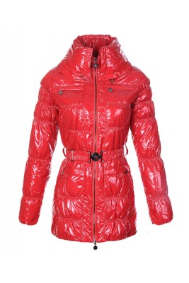 Moncler Womens Down Coats Skinny Zip Decorative Belt Red