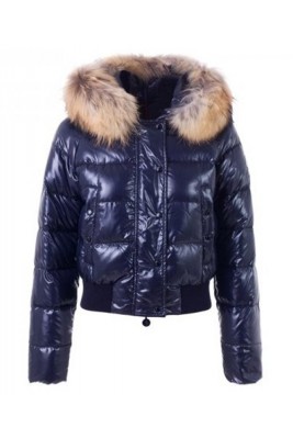 Moncler Alpin Classic Eider Down Jackets Women Fur Collar Blue