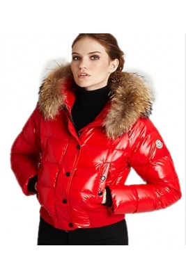 Moncler Alpin Classic Eider Down Jackets Women Fur Collar Red