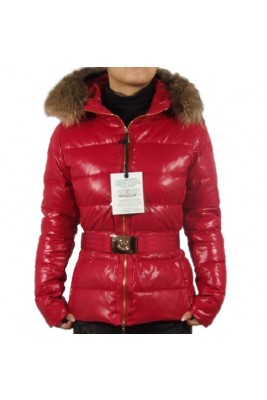 Moncler Angers Womens Jackets Decorative Belt Hooded Red