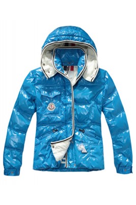 Moncler Quincy Women Down Jackets With Hat Sky Blue Short