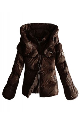 Moncler Winter Jackets Women Pure Color Coffee Double Collar