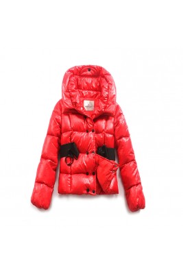 Moncler Womens Jackets Double-Breasted Decorative Belt Red