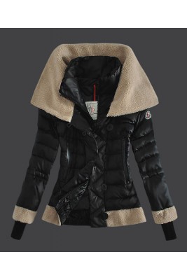 2016 Moncler Women Down Jacket Double Stand Collar Black