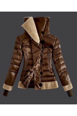 2016 Moncler Women Down Jacket Double Stand Collar Coffee