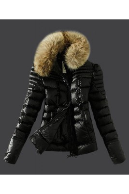 2016 Moncler Womens Down Jackets Zip Fur Collar Black