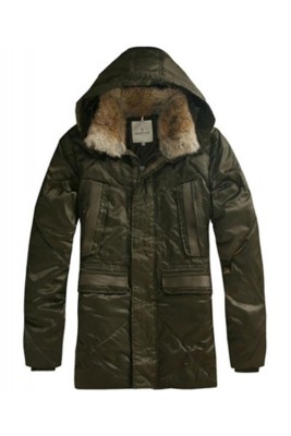 Moncler Men Coat Mid Length Hooded Down Army Green
