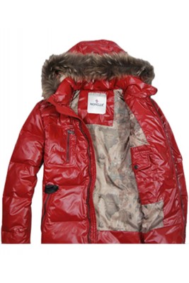 Moncler Down Jackets Mens Zip Raccoon Fur Collar Red