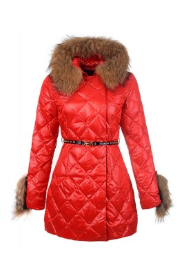 2016 Moncler Coat For Women Hooded With Belt Red