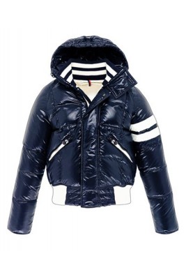 Moncler Leon Down Jackets Mens With Hooded Zip Navy Blue