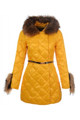 2016 Moncler Coat For Women Hooded With Belt Yellow