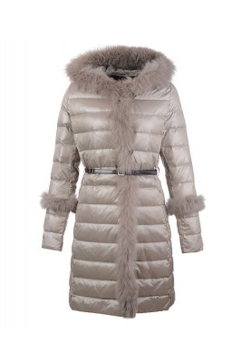 2016 Moncler Coats Womens Hooded Fur Collar Gray