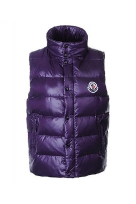 Moncler Sleeveless Vest For Men Smooth Shiny Fabric Purple