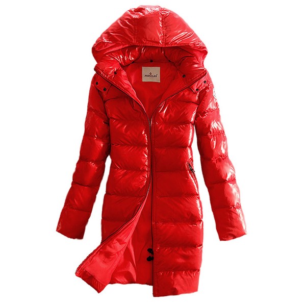 Moncler Coats Down Women Smooth Shiny Fabric Red
