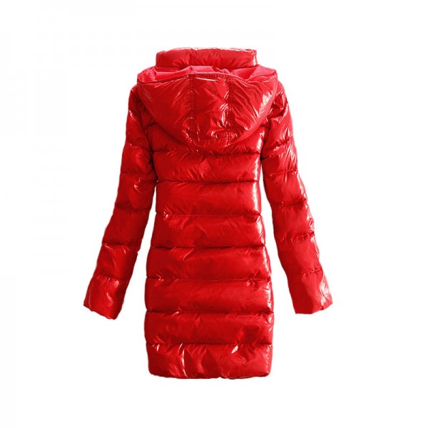 Moncler Coats Down Women Smooth Shiny Fabric Red