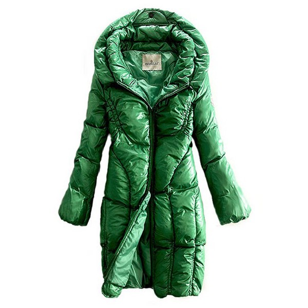 Moncler Down Women Coats Zip Style Long Verde