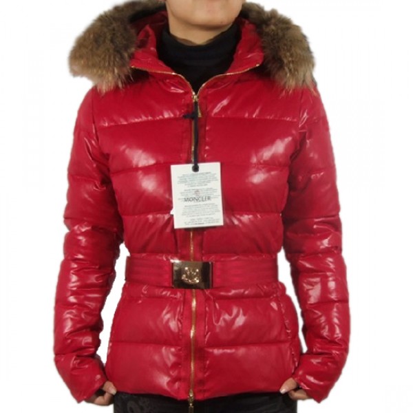 Moncler Angers Womens Jackets Decorative Belt Hooded Red