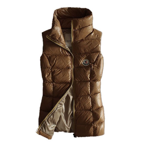 Moncler Designer Womens Down Vests Pure Color Brown