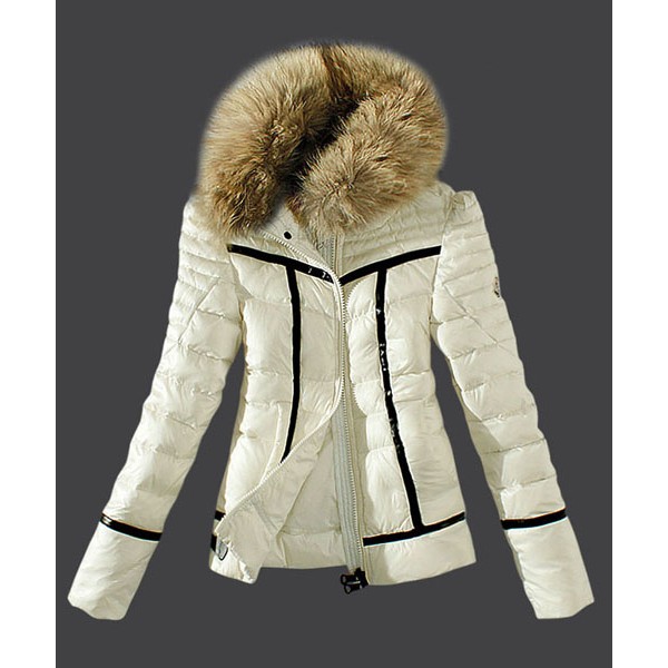 2016 Moncler Womens Down Jackets Zip Fur Collar White