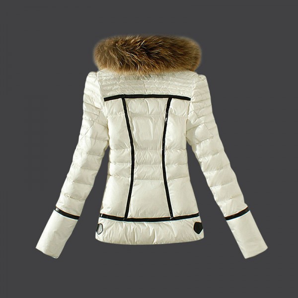2016 Moncler Womens Down Jackets Zip Fur Collar White