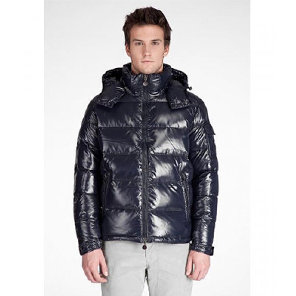 Moncler Maya Winter Down Jacket Mens Short Glossy Zip Dark Blue