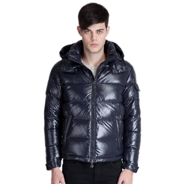 Moncler Maya Winter Down Jacket Mens Short Glossy Zip Dark Blue